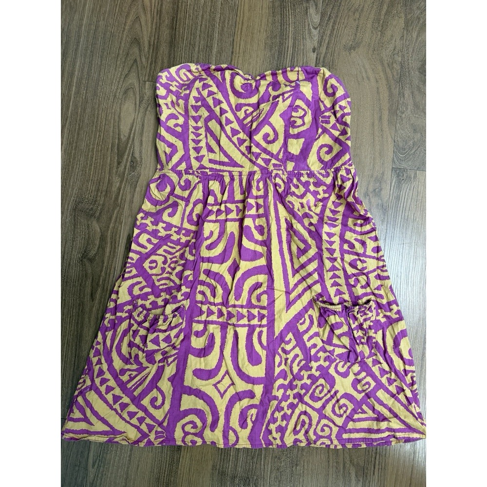 Hinano Tahiti Strapless Mini Tropical Dress Hawaiian Tahitian Purple Yellow